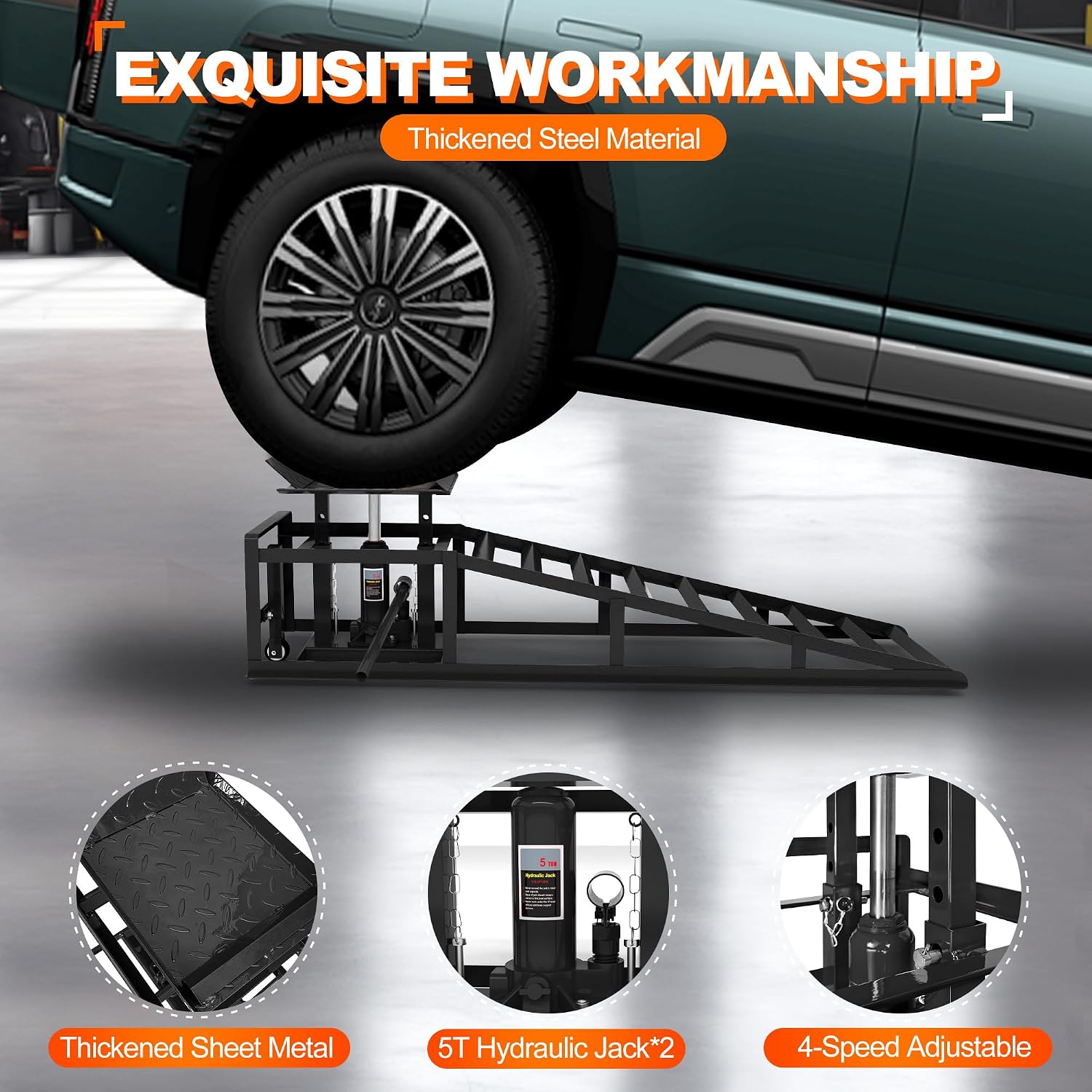 Detalle de LOCKIETTA Hydraulic Car Ramps, 9–14.2-inch lift