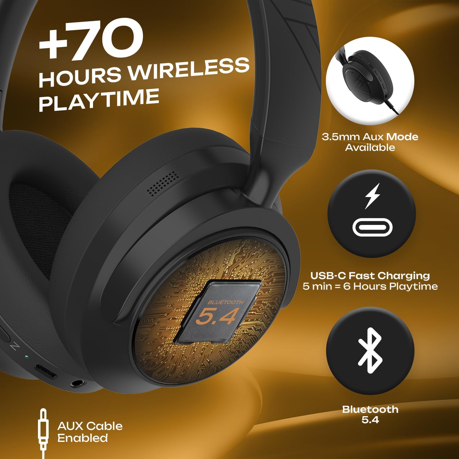 Thumbnail 4 de PowerLocus Active Noise Cancelling 70‑hour wireless headphones