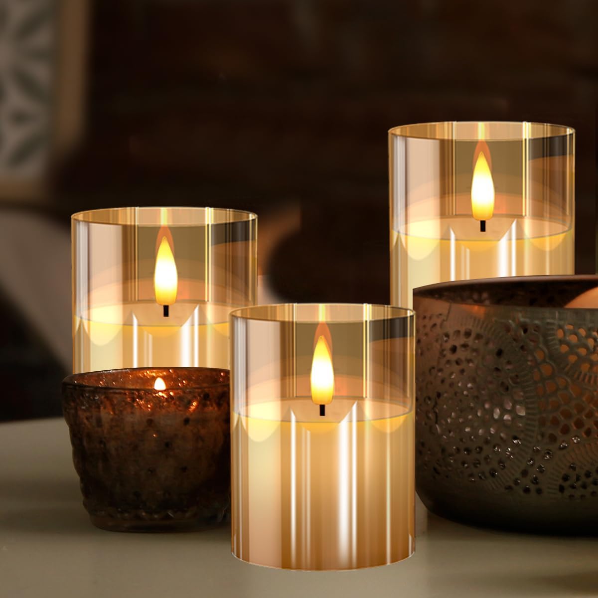 Thumbnail 1 de Tyawon Glass Flameless LED Candles Pack of 3 🕯