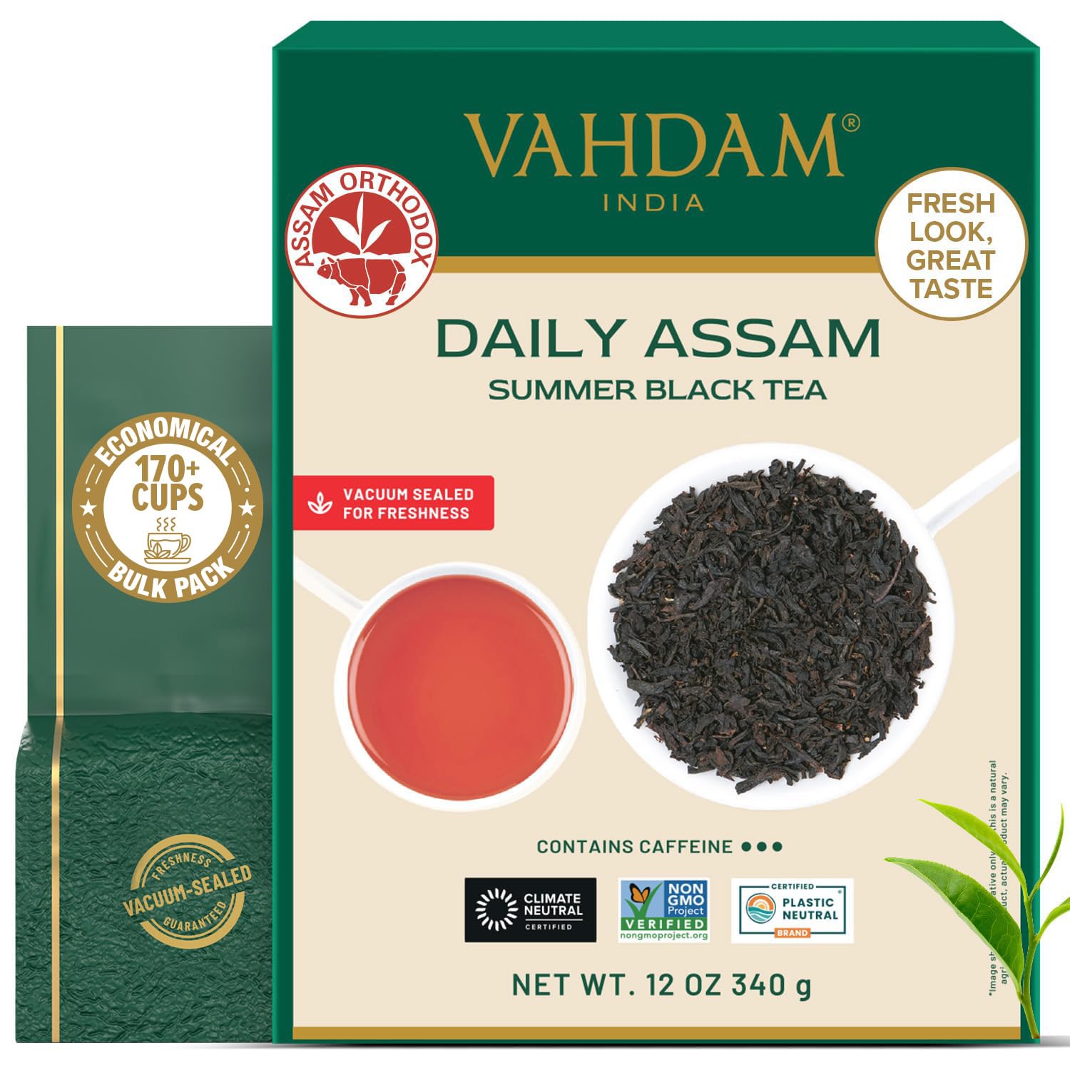 Detalle de VAHDAM Assam Schwarztee – Stark, reichhaltig und direkt aus Indien (340 g, 170+ Tassen)