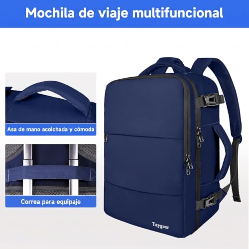 Detalle de Taygeer mochila de viaje 45 x 36 x 20 cm con apertura de 180° y organizadores