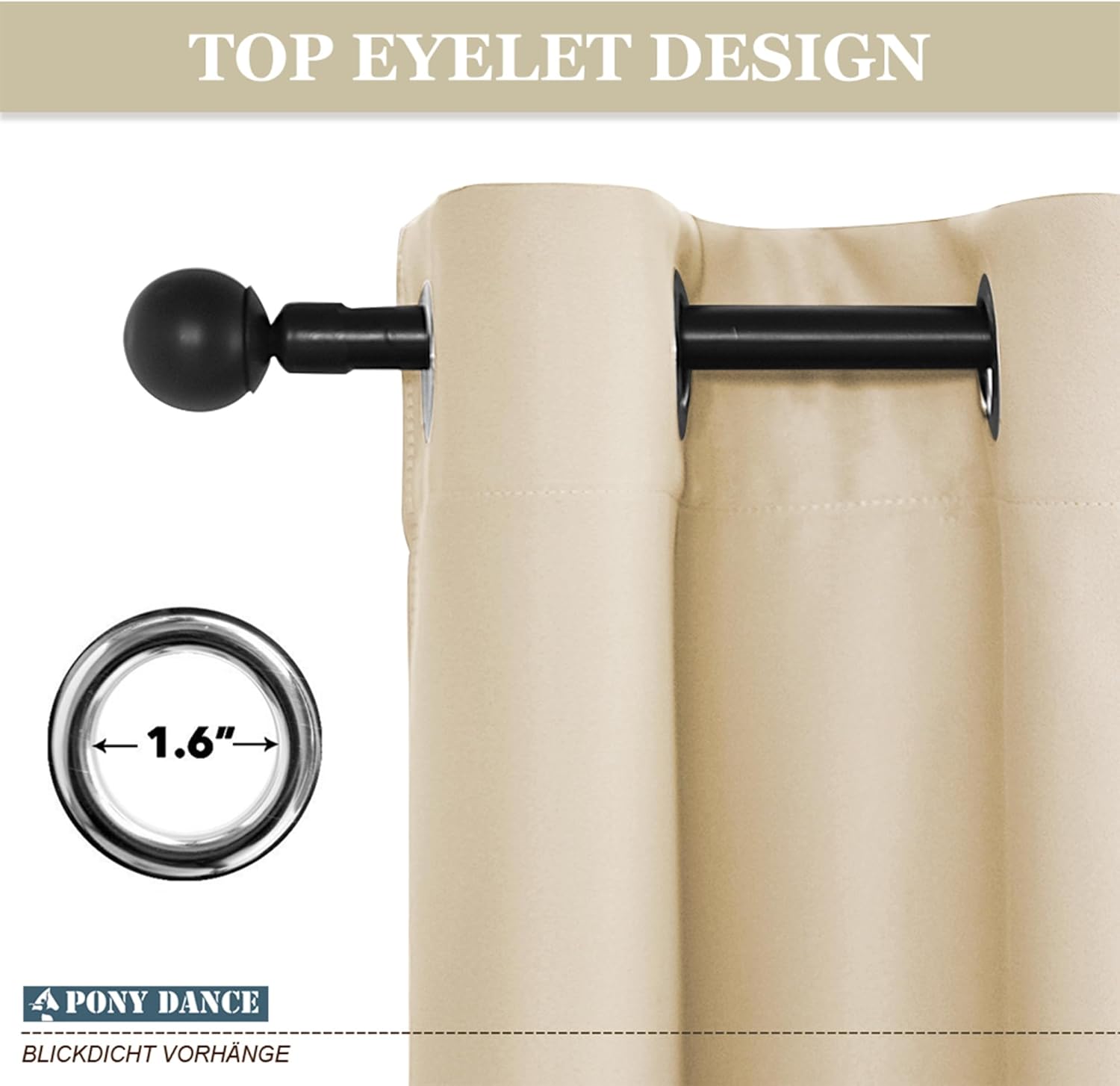 Thumbnail 5 de PONY DANCE Short Thermal Insulated Curtains (Biscotti Beige) – 2 Eyelet Panels, 37x40 Inch