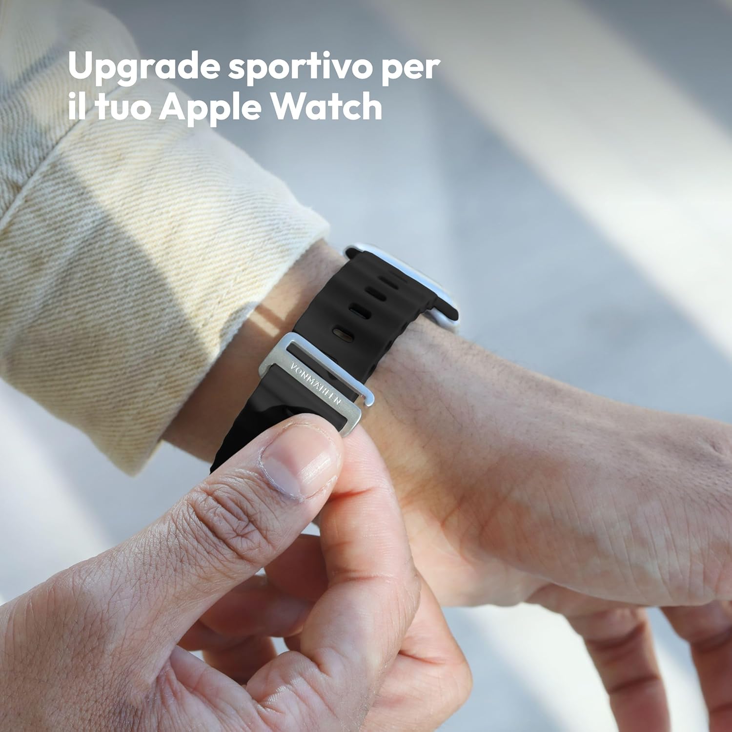 Thumbnail 4 de VONMÄHLEN Wave Band 2: cinturino impermeabile in silicone riciclato per Apple Watch, design sportivo e vestibilità sicura