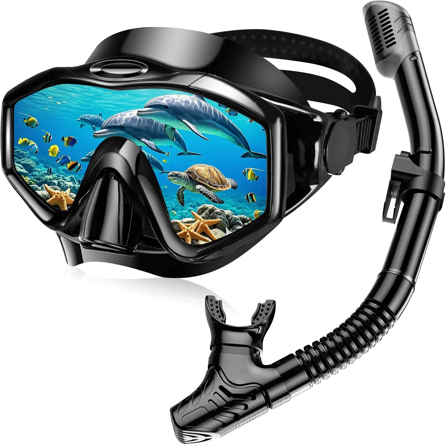 Detalle de Snorkel Set Adults: Anti-Fog Panoramic Goggles with Dry-Top Snorkel