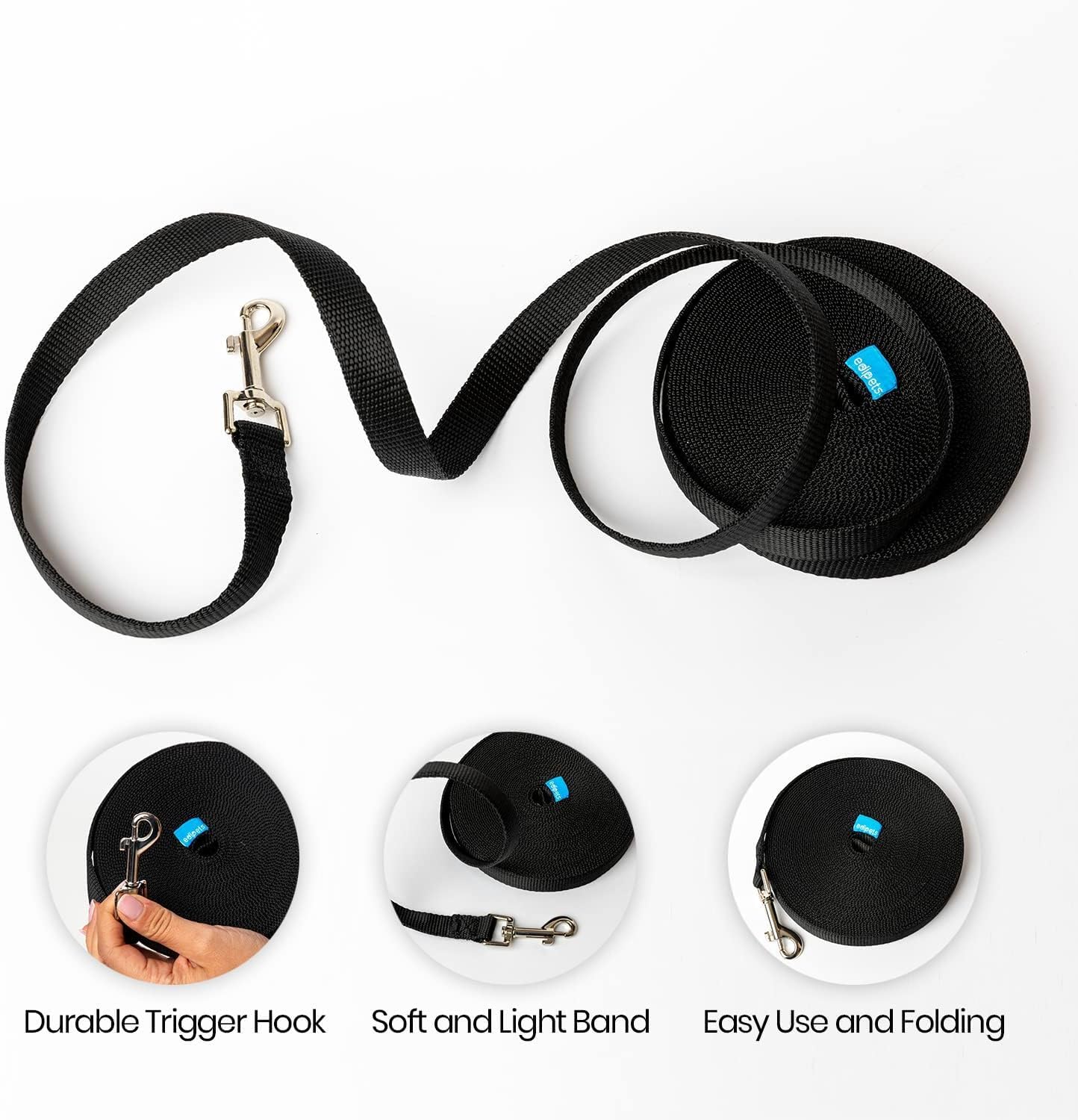 Thumbnail 3 de Edipets Schleppleine für Hunde – wasserdicht, 15 m schwarz (auch in 1,5–10 m erhältlich)