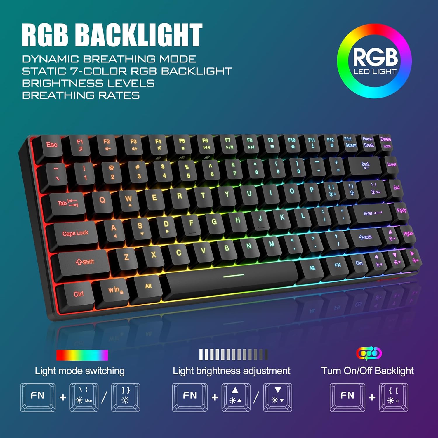 Thumbnail 2 de RedThunder K84 Wireless Keyboard & Mouse Combo: 75% Compact, Rainbow Backlight, USB 2.4G