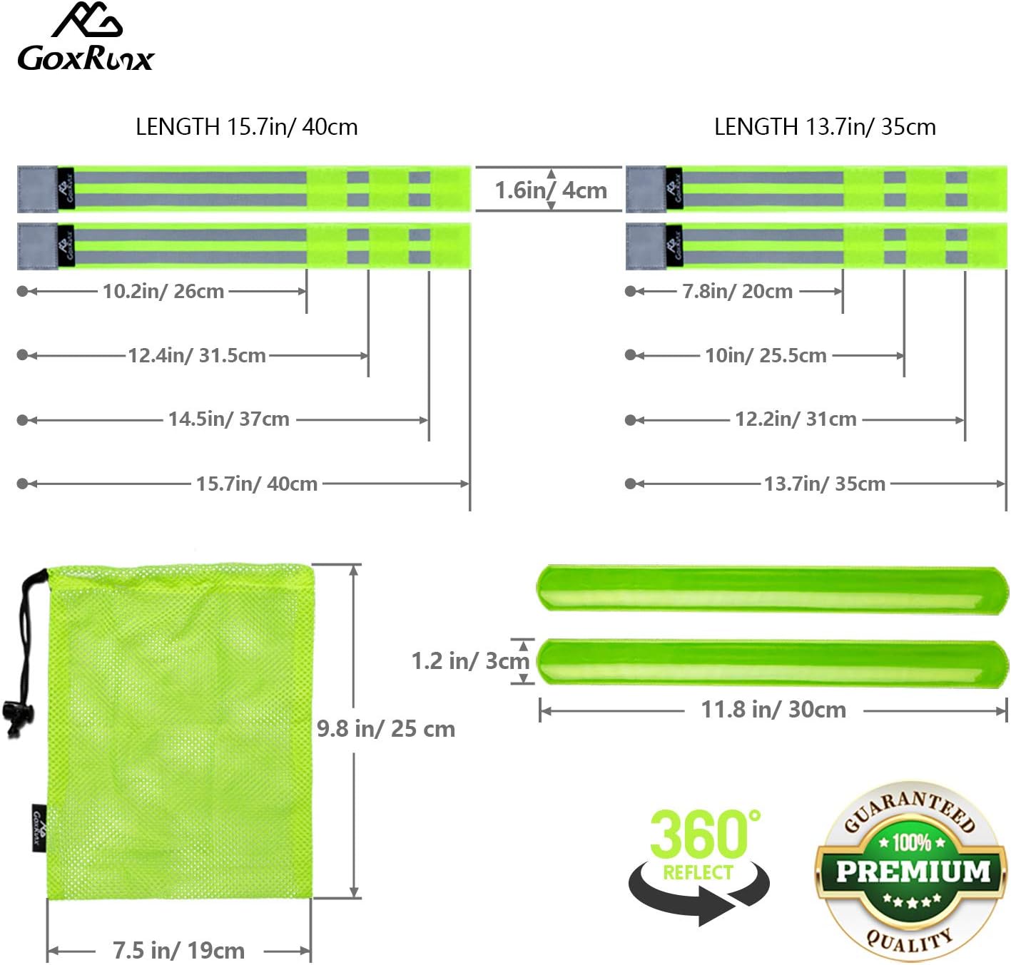 Detalle 1 de GoxRunx Reflective Bands 6-Pack, Adjustable Running Gear with Slap Bracelets