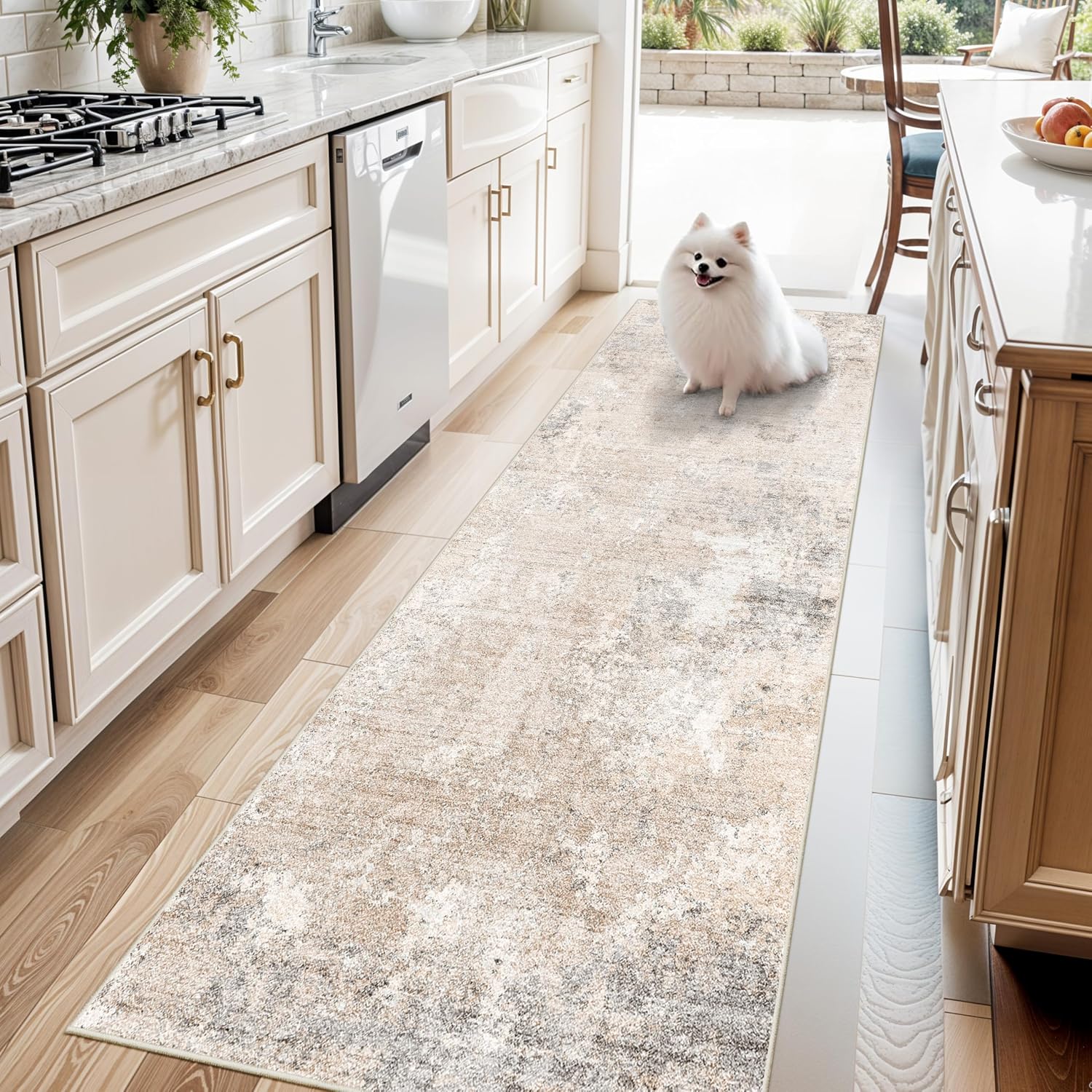 Detalle de 3x8 Washable Non-Slip Runner Rug – Modern Abstract Neutral Beige Grey