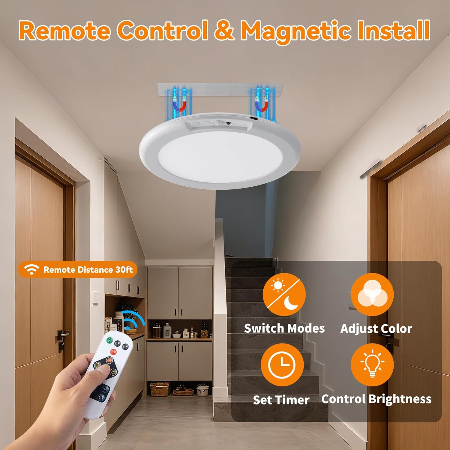 Detalle de KYEKIO T070 Rechargeable LED Ceiling Lights, 2-Pack with Motion Sensor