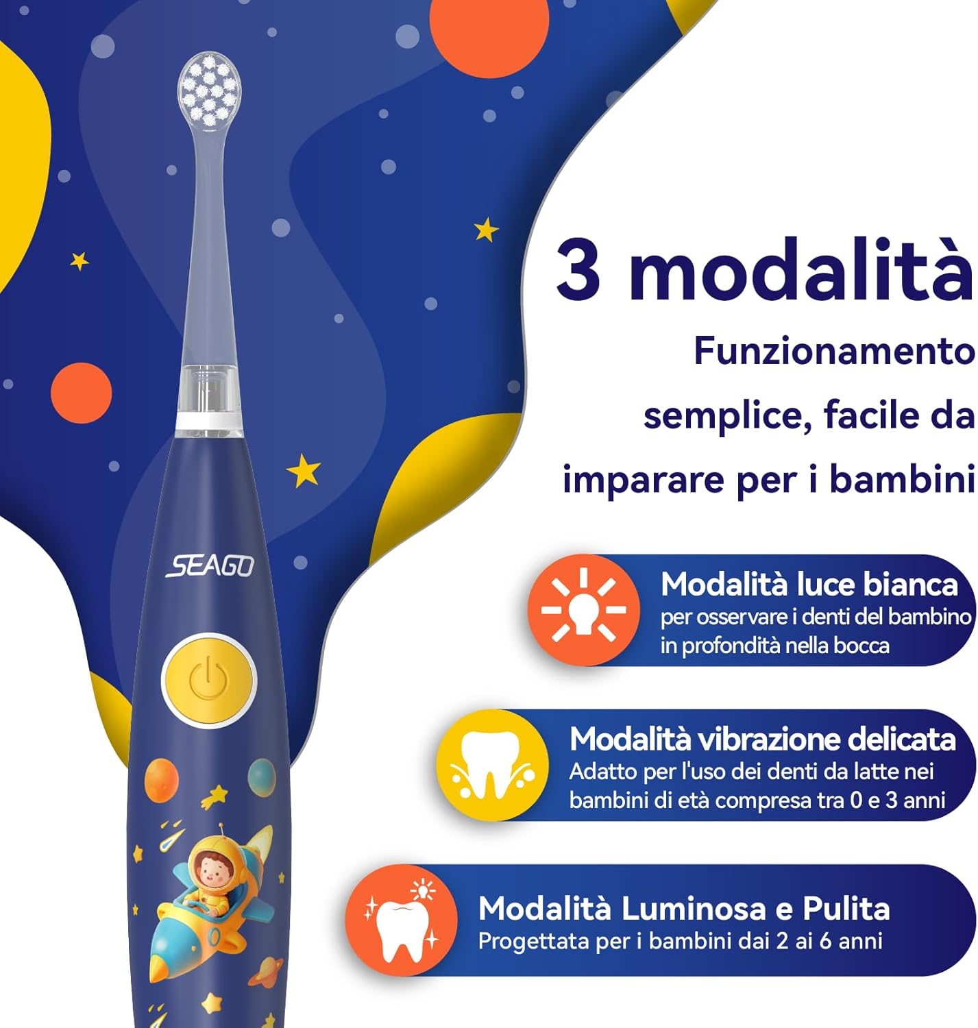 Thumbnail 3 de Seago SG-2159 spazzolino elettrico per bambini (0-6 anni) ricaricabile con 8 testine morbide, LED colorati e timer 2 minuti