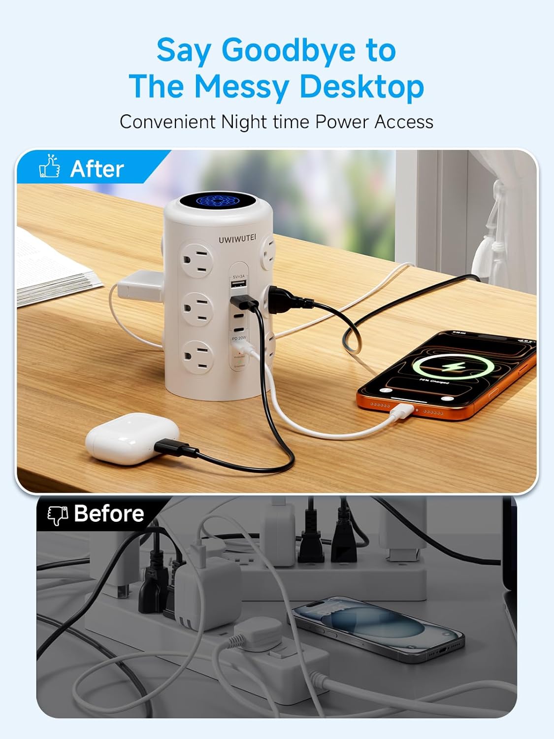 Thumbnail 3 de Tower Power Strip with 20W Dedicated USB-C PD Port, 12 AC Outlets and 5 USB Ports (3 USB-C) — Desk Charging Station