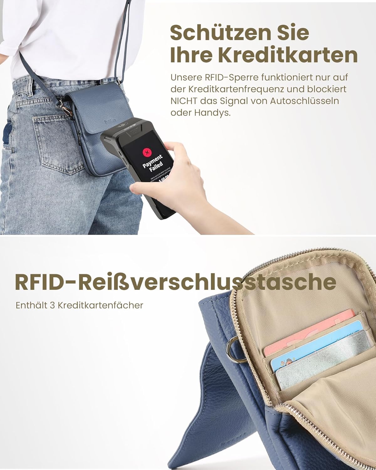 Detalle de befen Echtleder Handytasche zum Unhängen Damen mit RFID-Blockierung und Kartenfächern