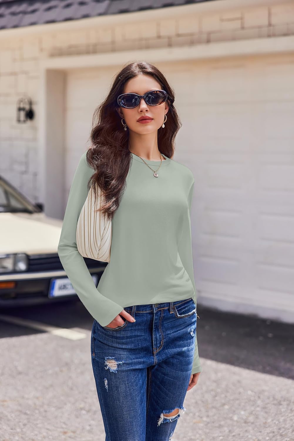 Detalle 1 de Ekouaer Women's Long Sleeve Shirts, 3-Pack Crew Neck Layering Tops