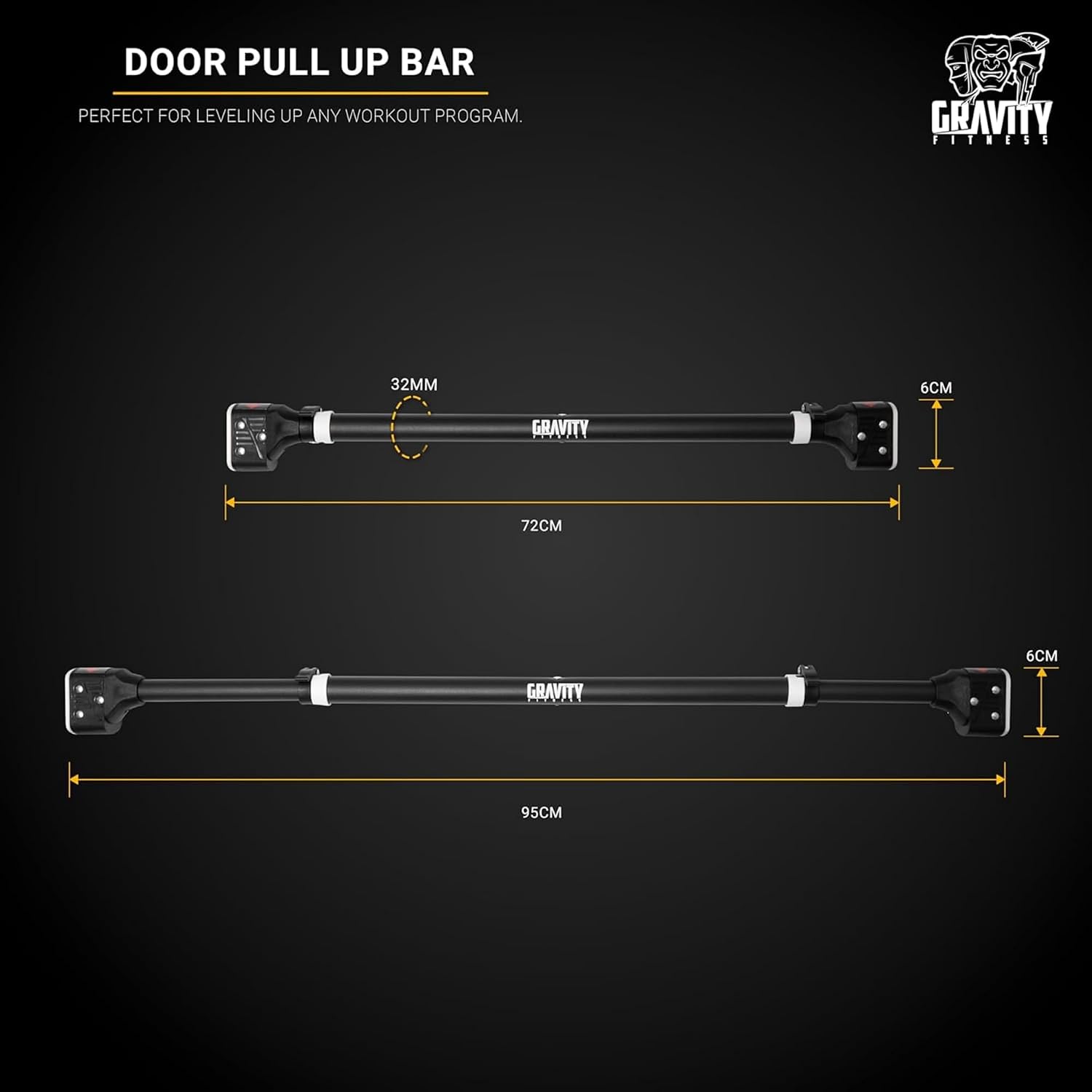 Detalle de Gravity Fitness Pull-Up Bar for Doorway – Adjustable, No-Screws Installation