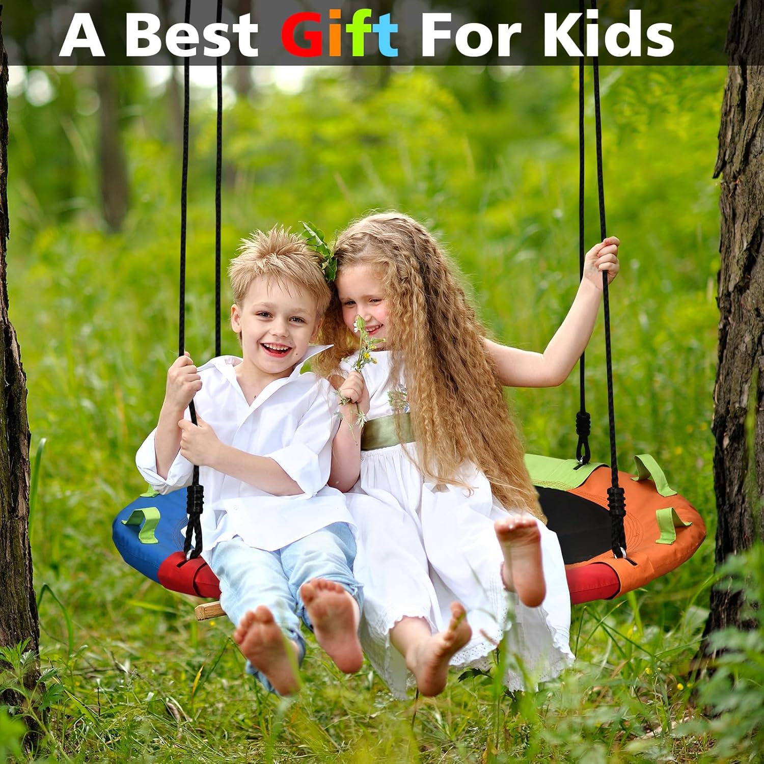 Detalle de Tree Swing Saucer Swing 40 inch with 900lbs Capacity — Multicolor Backyard Swing