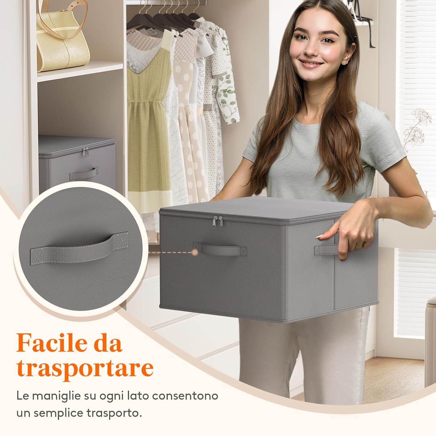 Detalle de Lifewit Scatole Portaoggetti Tessuto 40L Set di 3 – Ceste con Coperchio Grigio 40×40×25 cm