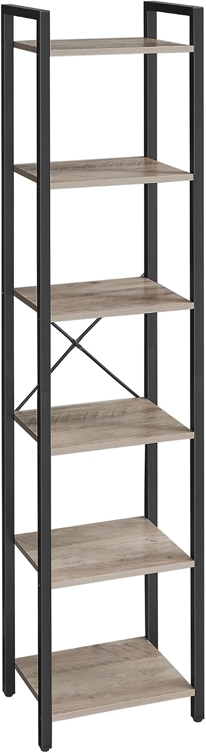 VASAGLE scaffale a 6 ripiani LLS101B02 stile industriale greige e nero, 30 x 40 x 186 cm