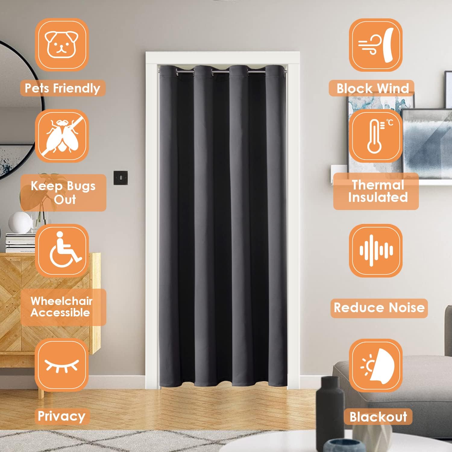 Thumbnail 1 de ChrisDowa Blackout Door Curtains for Doorway Privacy — 34 x 80 Inch, Dark Grey