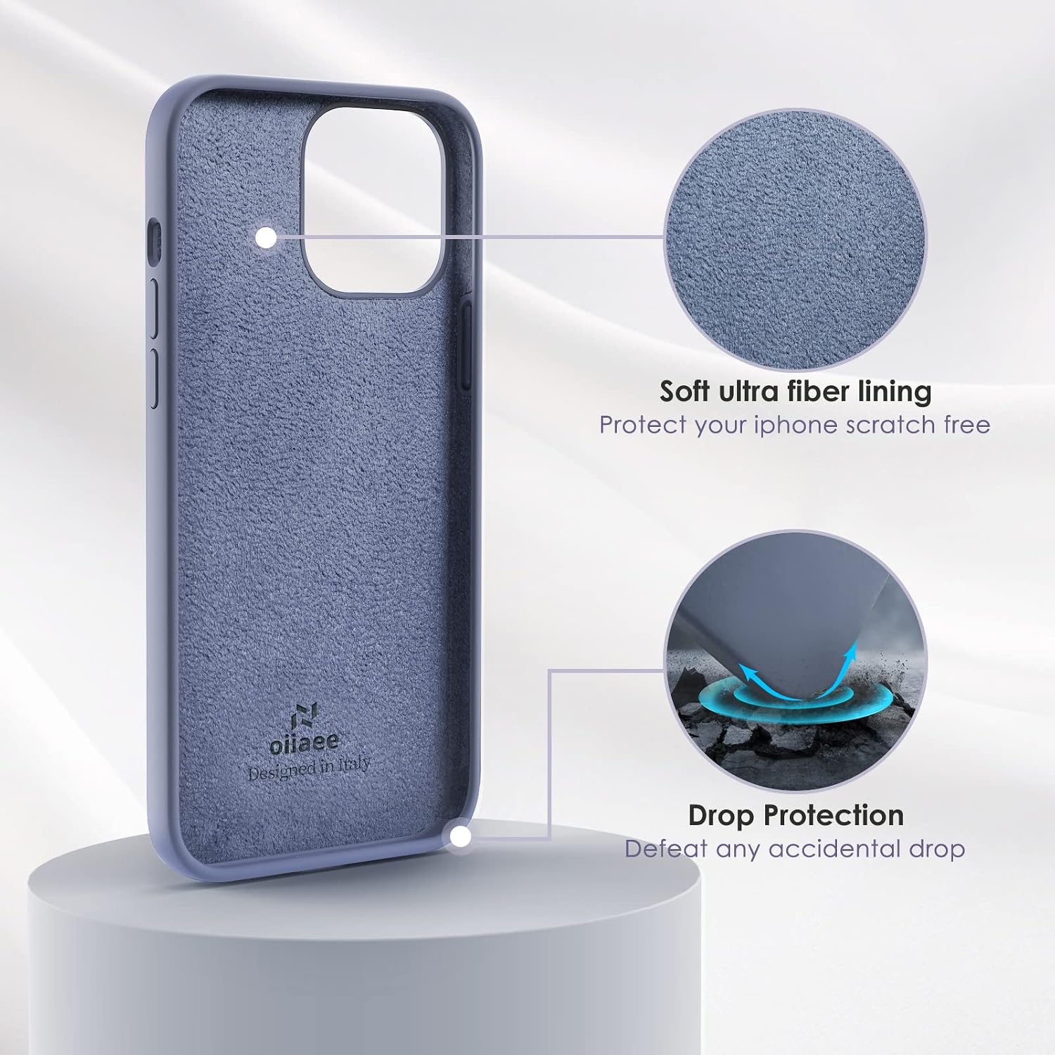 Detalle 2 de OIIAEE Liquid Silicone Case for iPhone 13 Pro Max (6.7 inch) – Ultra Slim Shockproof Cover with Microfibre Lining, Lavender Gray