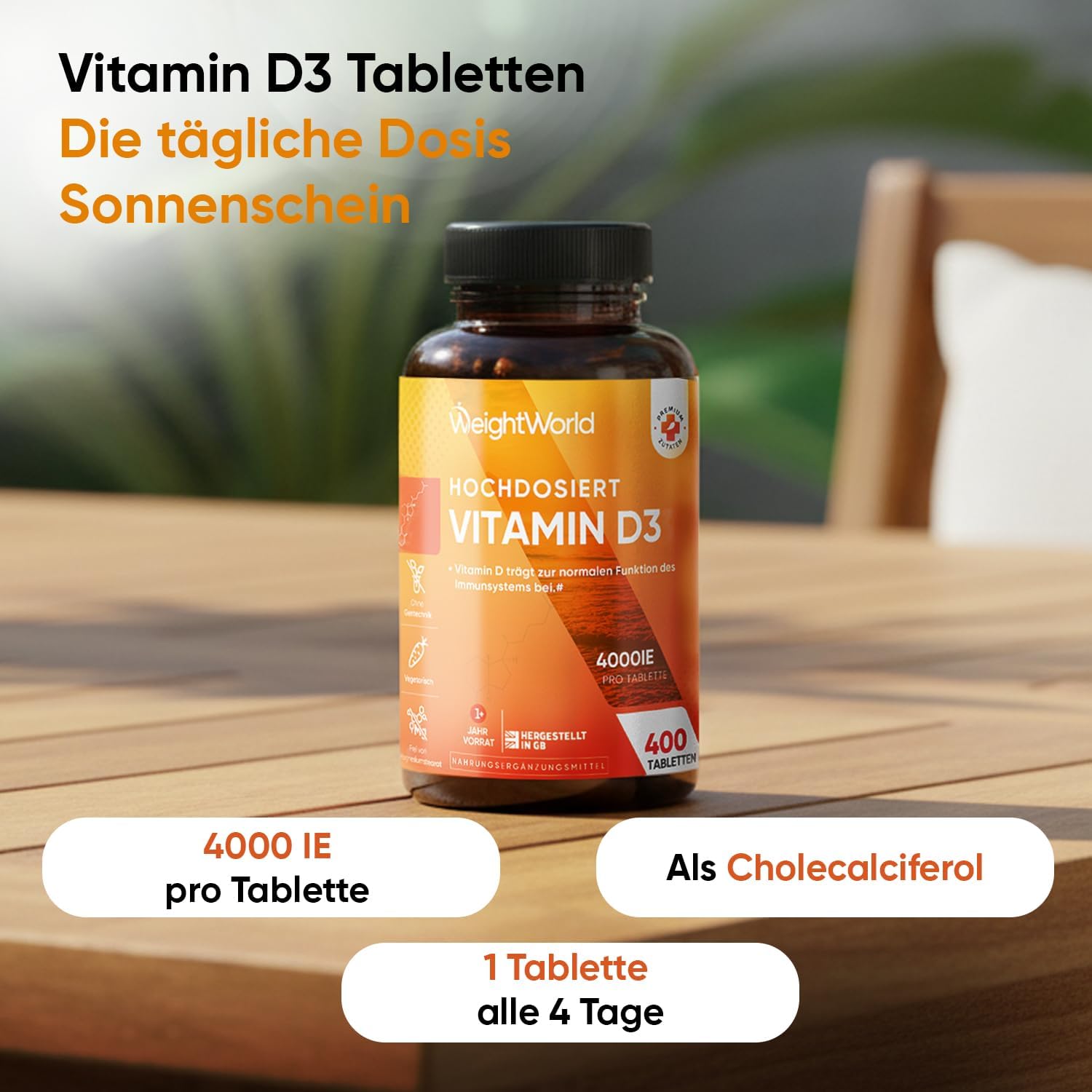 Detalle 2 de WeightWorld Vitamin D3 400 Tabletten đź’Š