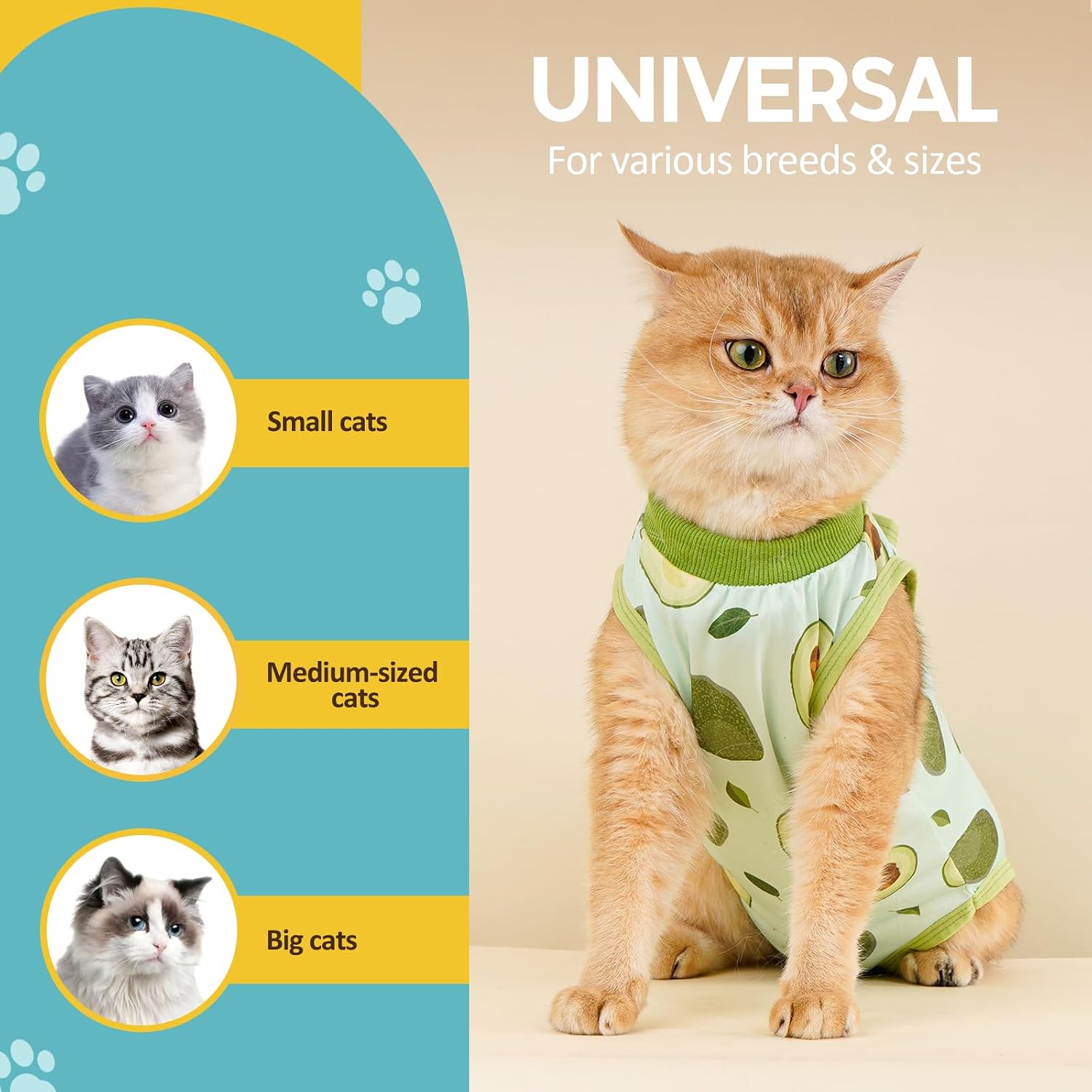 Detalle de Avont Katzenbody nach OP Erholungsanzug – Modal Recovery Suit für Katzen (S, Avocado)