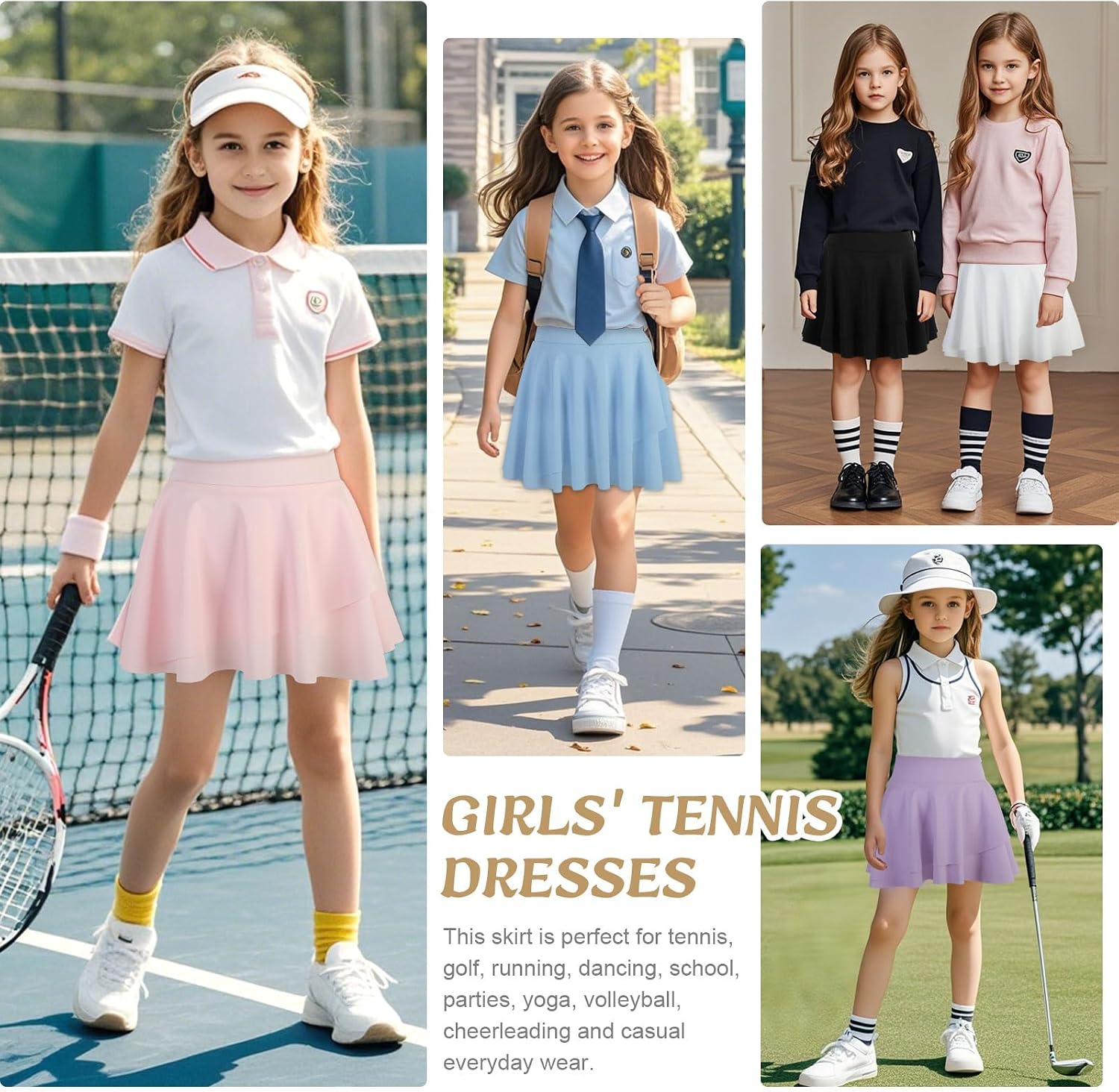 Detalle de Bezioner Girls Pleated Tennis Skirt with Built-in Shorts (High Waist) – Pleated Golf/School Skort