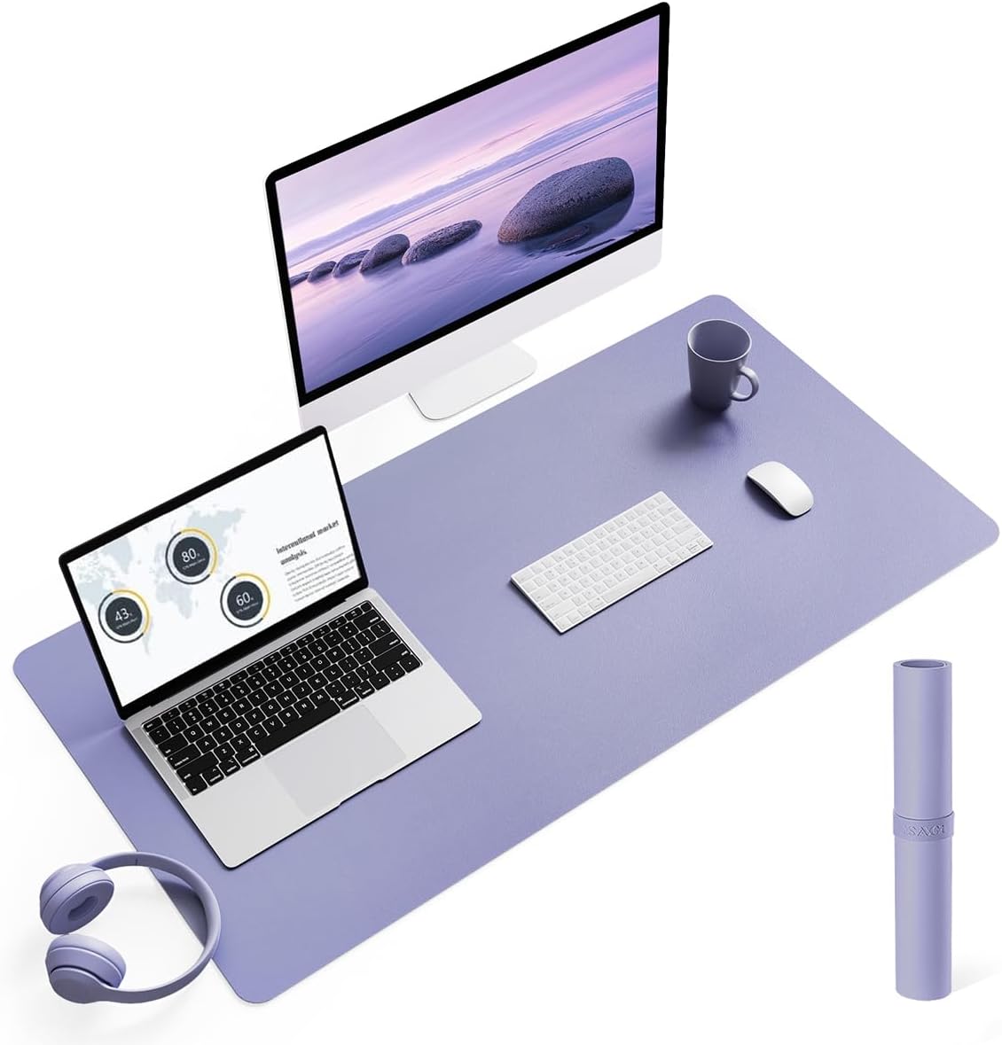 Detalle de YSAGi Non-Slip Desk Pad (90 x 43 cm) – Waterproof PVC Leather Desk Protector in Lavender