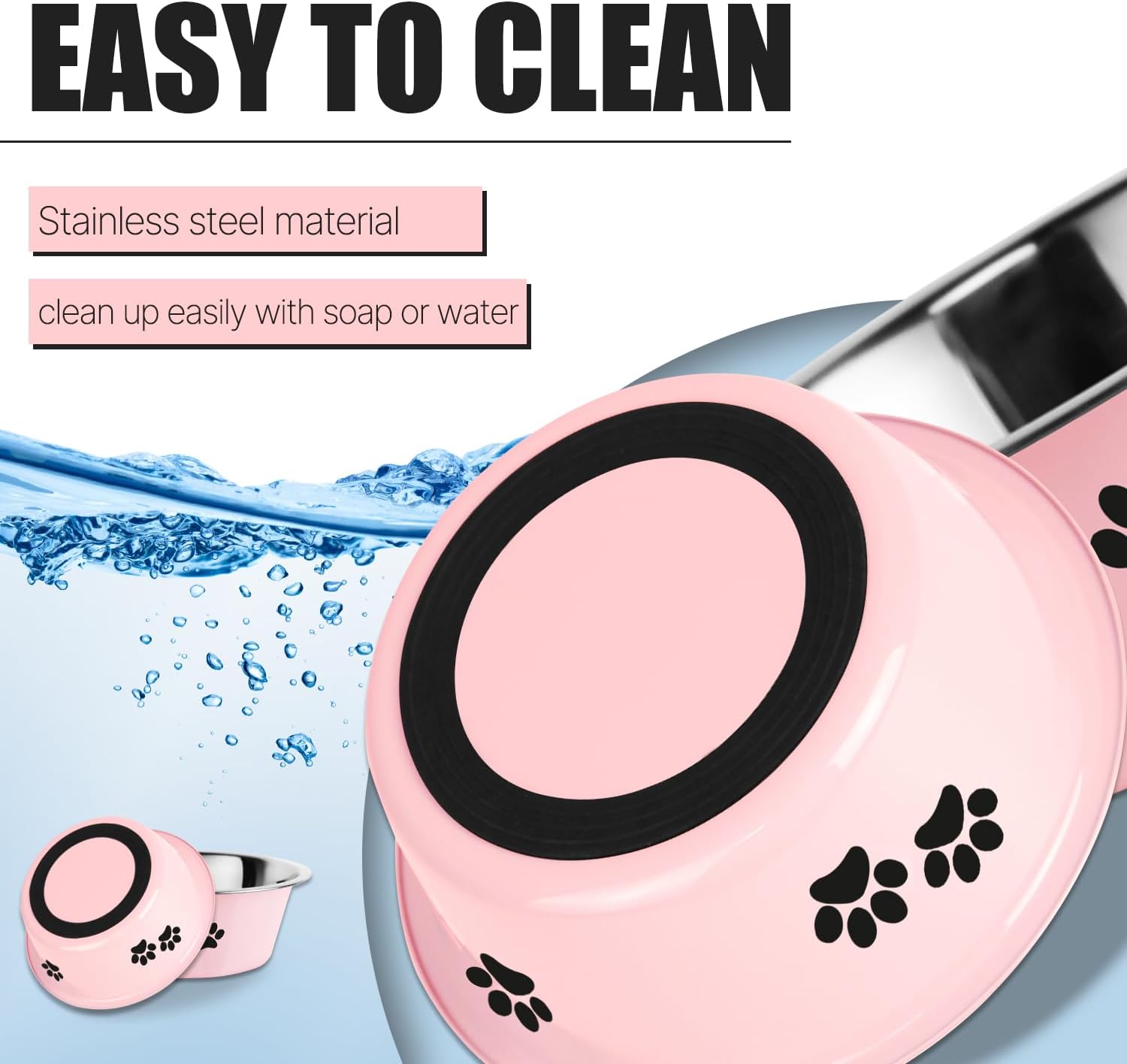 Thumbnail 3 de SUOXU Stainless Steel Dog Bowls (Pink) – 21 cm, 6.6 cups, nonslip rubber base, 2-pack