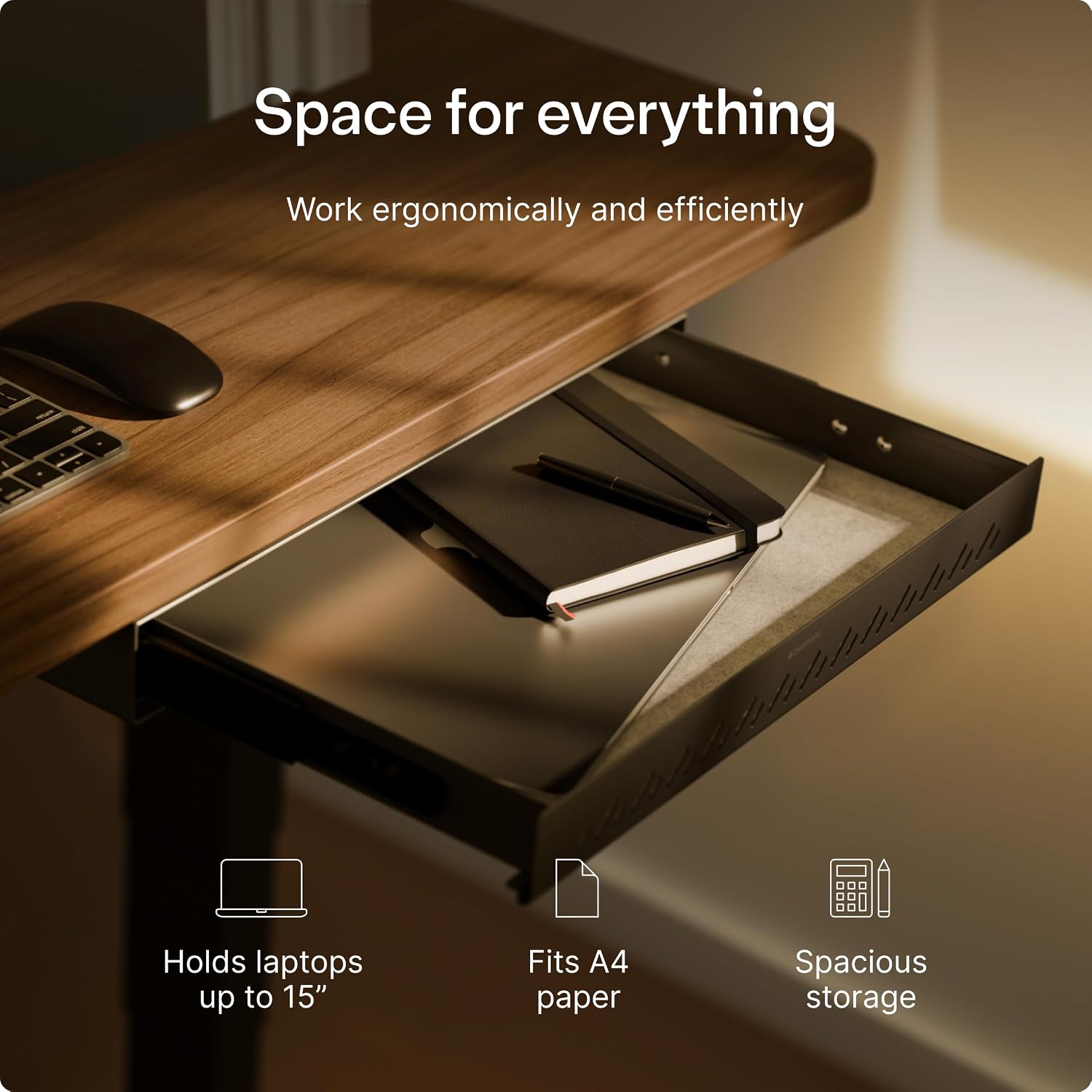 Detalle de Desktronic Hidden Organizer under-desk storage drawer (Black) – metal, smooth sliding, easy installation