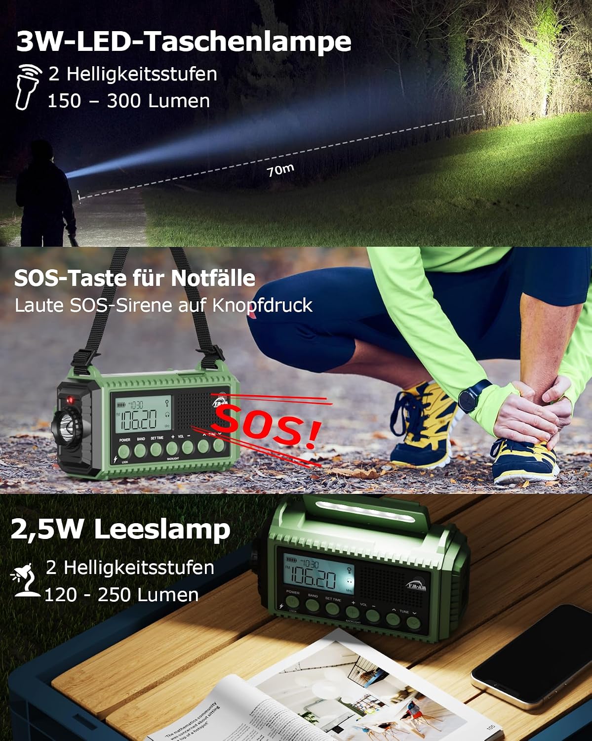 Detalle de Roxicosly CR1009Ultra noodradio met 12.000 mAh, zonnepaneel en handslinger