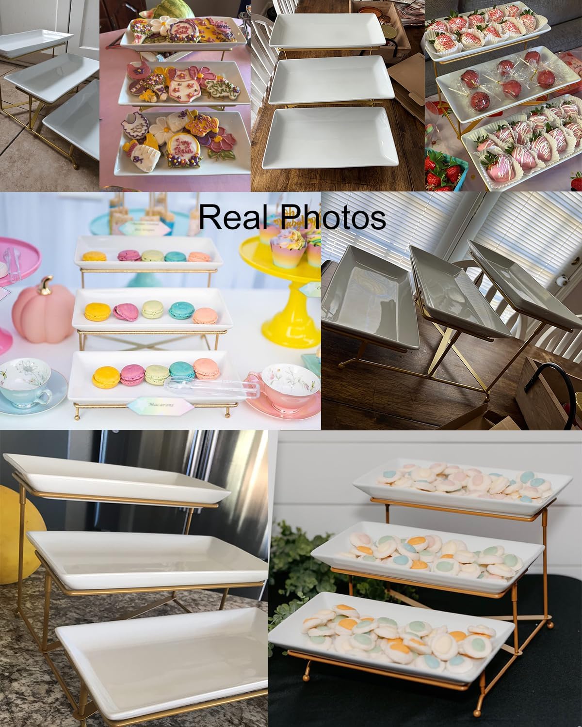 Thumbnail 6 de LAUCHUH 3-Tier Porcelain Serving Tray with Collapsible Sturdy Rack, 12 Inch (Gold)