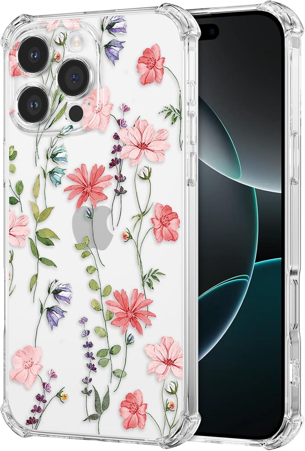 Thumbnail 6 de DEFBSC Weiche Hülle für iPhone 16 Pro Max – Transparente Florale Muster Hülle, rosa Kosmos