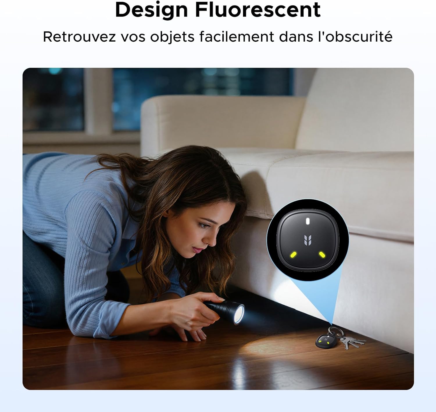 Detalle 2 de UGREEN FineTrack Mini 2 Finder Tag 110 dB Fluorescent – Lot de 4 (Find My iOS uniquement)