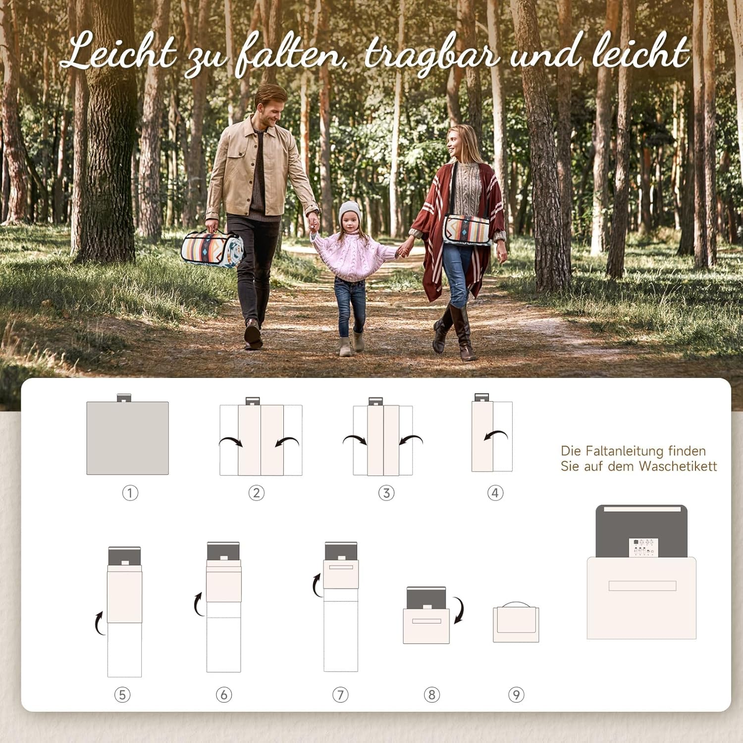 Thumbnail 5 de HAUSPROFI Picknickdecke Boho 200x200 cm – wasserdicht, isoliert und tragbar