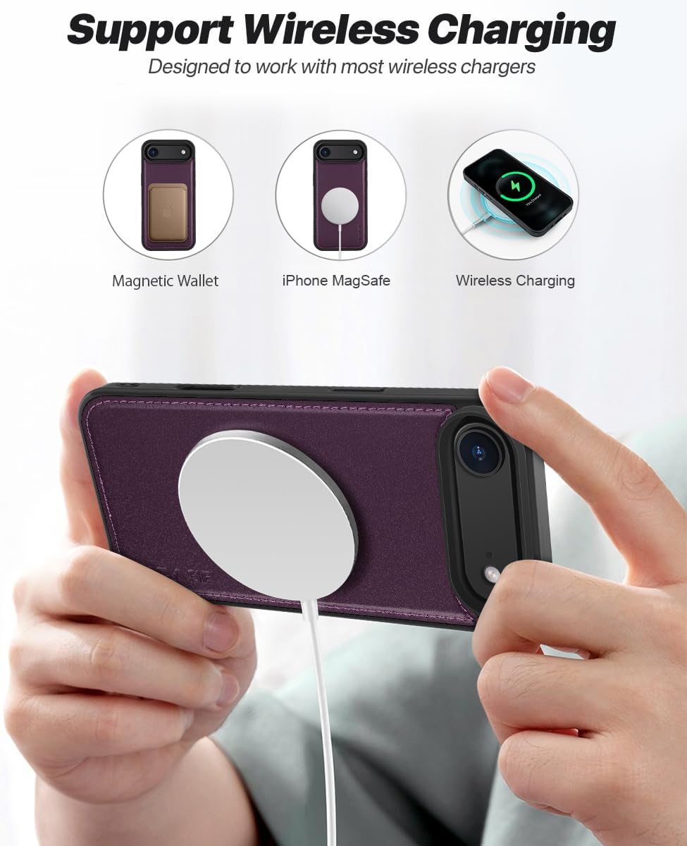 Detalle 2 de OCASE Handyhülle für iPhone Air (6,5 Zoll) – abnehmbare 2-in-1 Klapphülle mit Magnet, Kartenfach, RFID & Standfunktion in Dunkelviolett