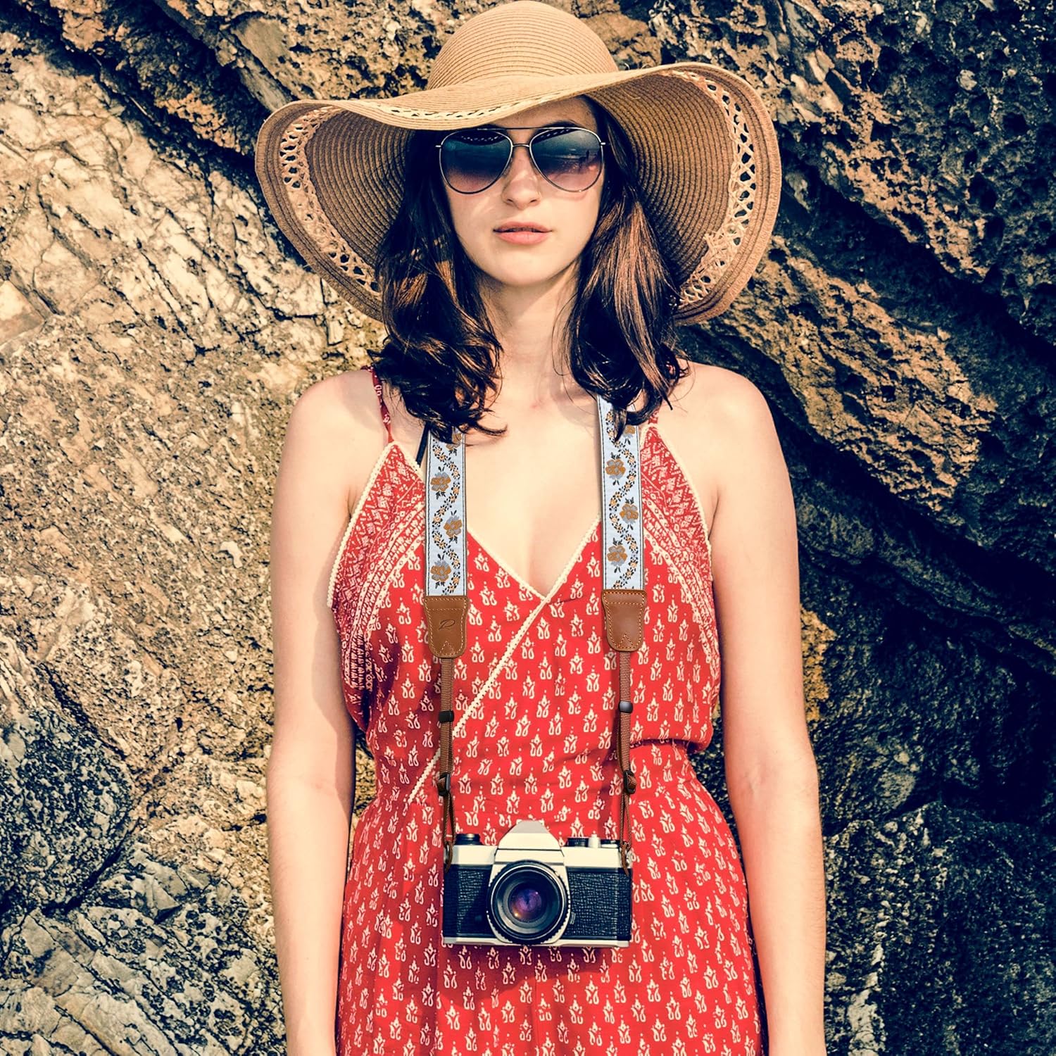 Detalle 2 de Camera Strap 1.5" Cowhide Yellow Jacquard