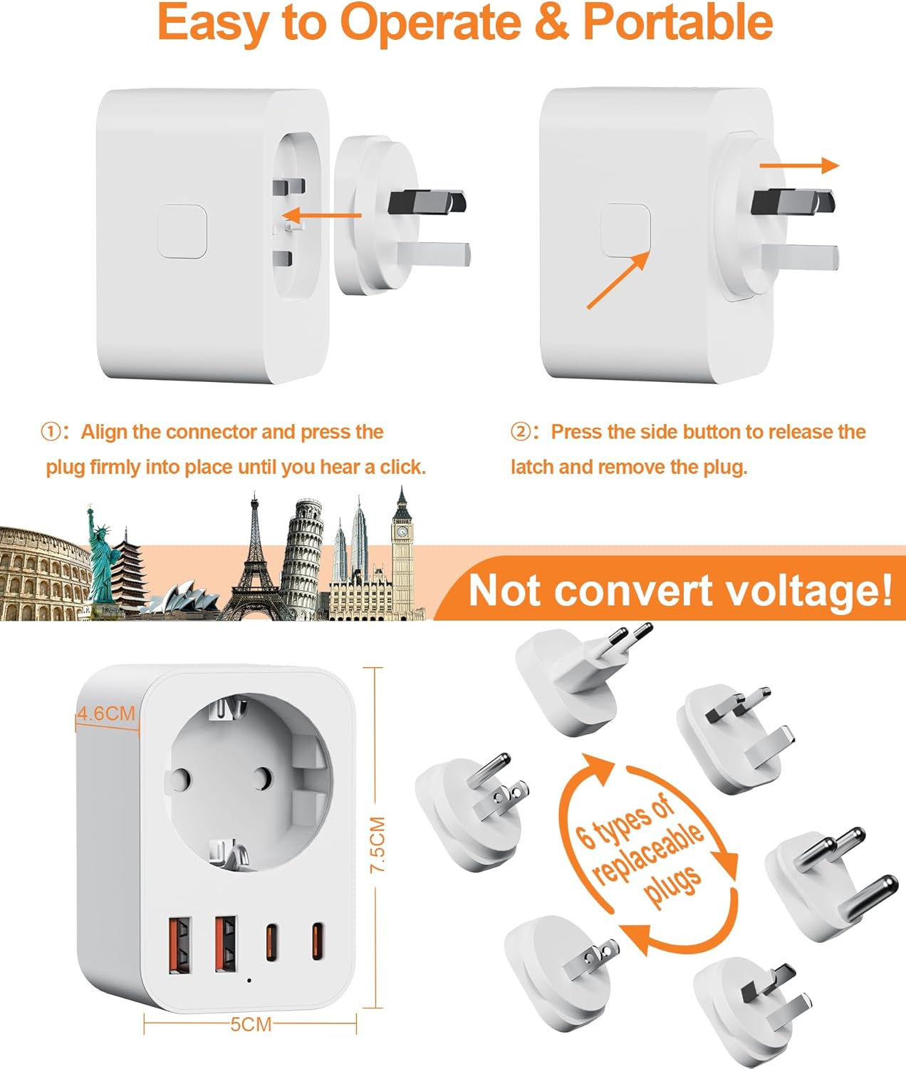 Thumbnail 5 de Denlane Universal Reiseadapter 6 Steckaufsätze 🔌