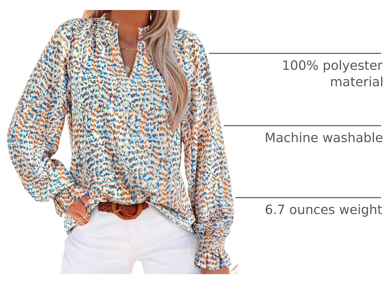 Thumbnail 3 de MASCOMODA Women’s V-Neck Floral Long Sleeve Puff Sleeve Chiffon Boho Blouse Top