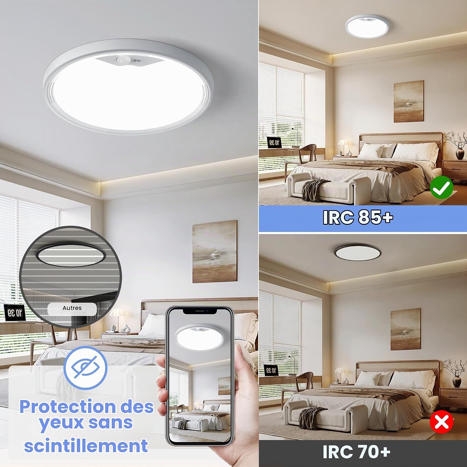 Detalle 2 de EASY EAGLE XDD220GYSS led-plafondlamp, 18 W, sensor, 3 wittinten, set van 2