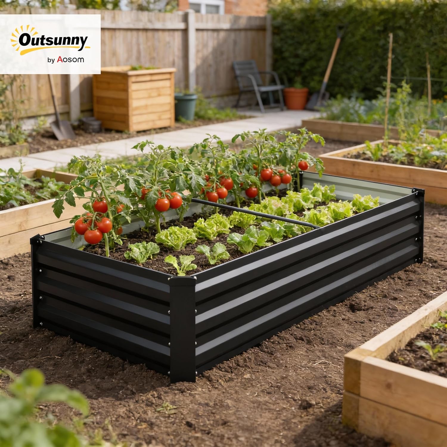 Thumbnail 1 de Outsunny Jardinière rectangulaire Potager en acier avec fond ouvert, 150 x 70 x 30 cm, noir
