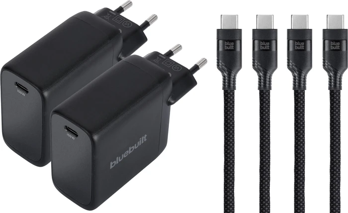 Thumbnail 8 de BlueBuilt 100 W GaN USB-C-Ladegerät Schwarz + USB-C-Kabel 240 W 2 m Nylon Schwarz Doppelpack