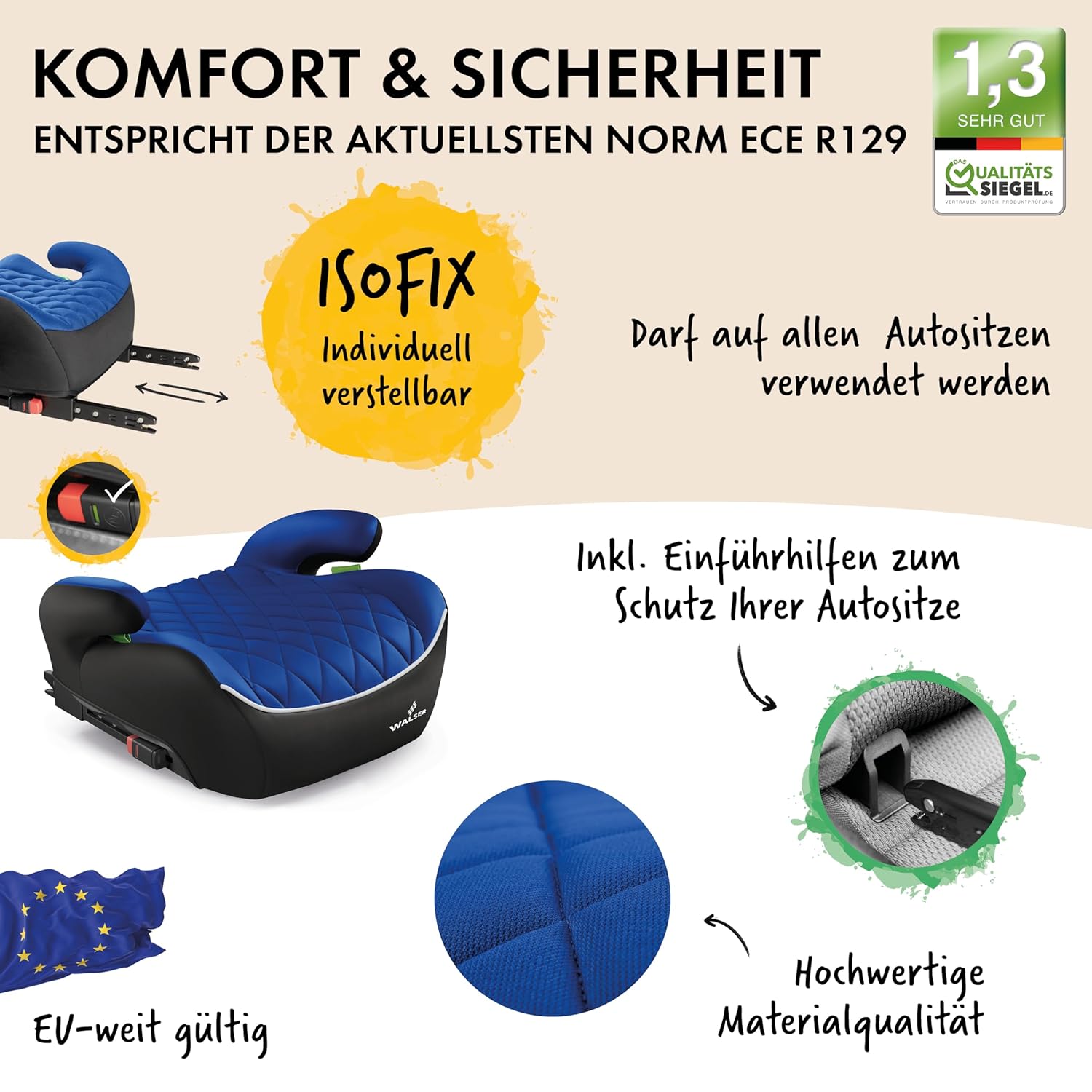 Thumbnail 1 de WALSER Premium Kinder Sitzerhöhung ISOFIX „Andy“ (ECE R 129) 125–150 cm