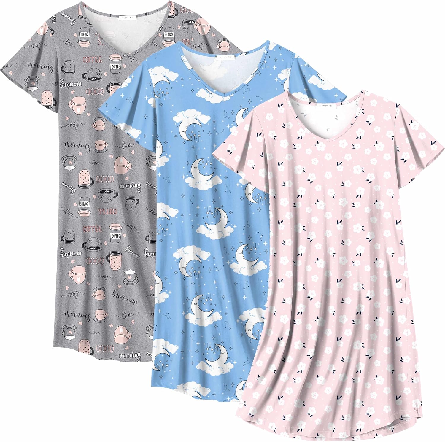 Detalle de Ekouaer Cotton Nightgowns 3-Pack