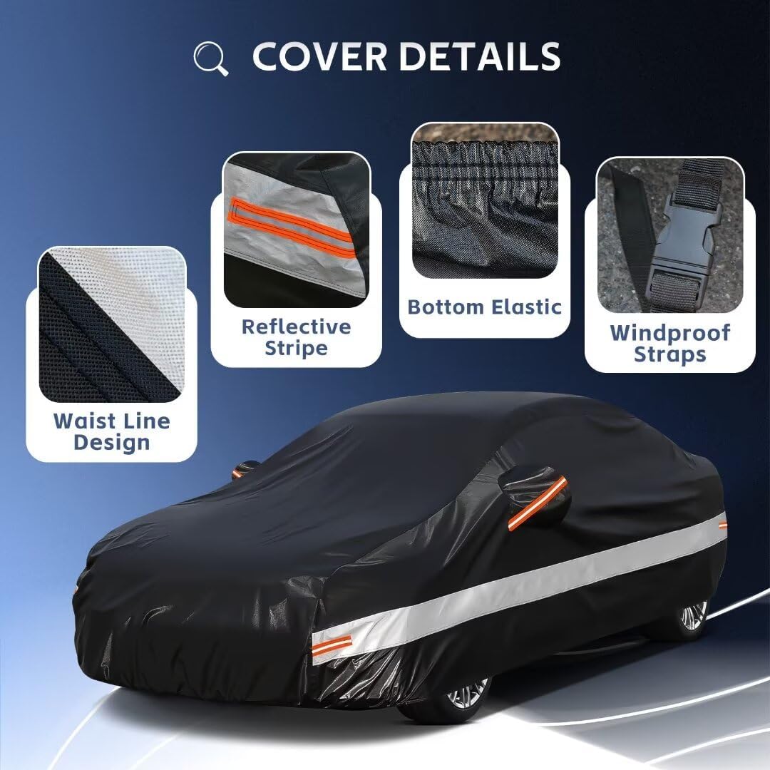 Detalle de Holthly 10‑Schichten Autoabdeckung – 100% wasserdicht, Vollgarage, UV‑beständig, Allroundschutz für Audi A4/A5, BMW 3er und mehr