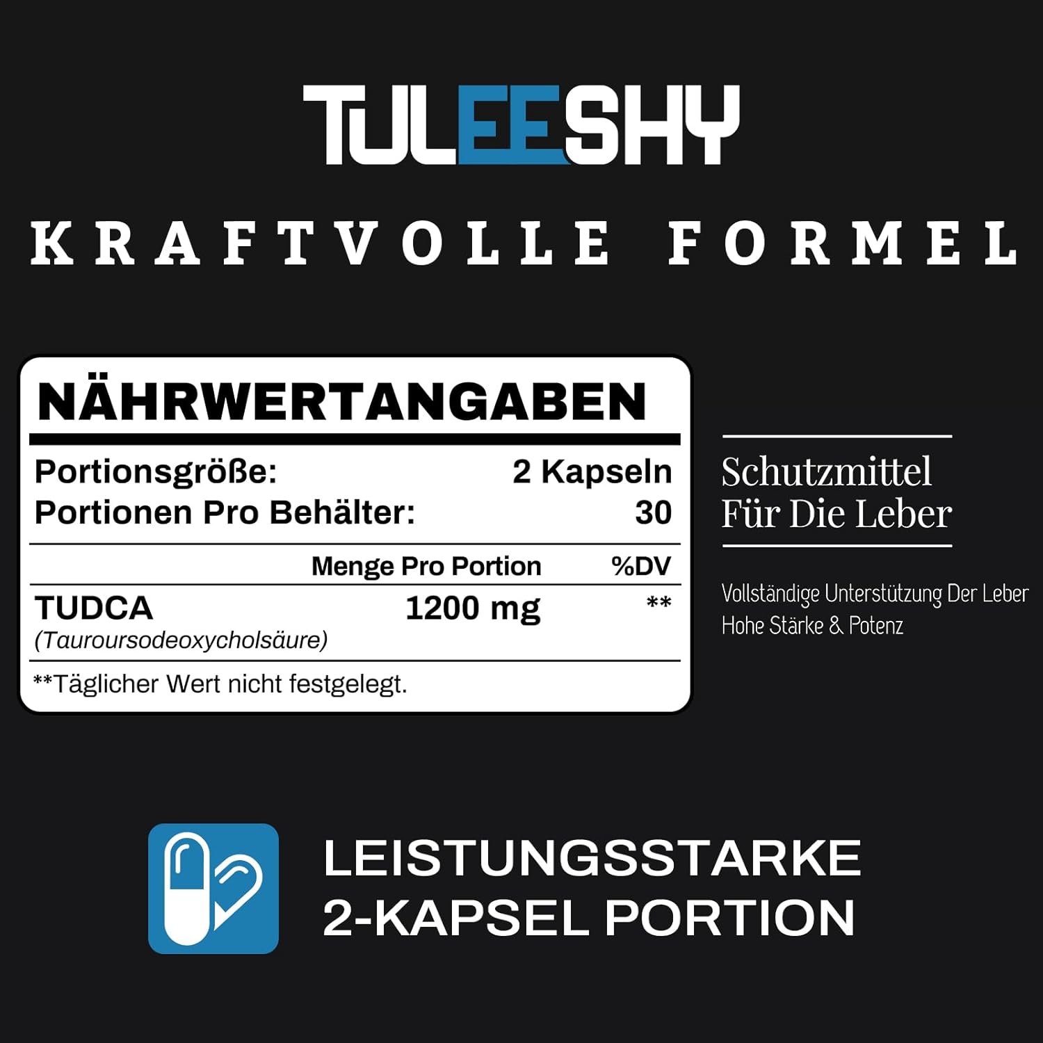 Thumbnail 1 de TUDCA Kapseln – Hochdosiertes Nahrungsergänzungsmittel mit Tauroursodesoxycholsäure (TUDCA) 1200 mg pro Portion
