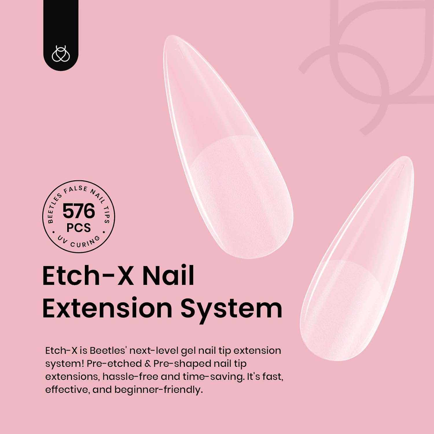 Detalle de Beetles Gel-Nagelspitzen Stiletto mittel Etch-X – 576 Stück, 12 Größen, vorgeätzt, halbmatt, zum Aufkleben