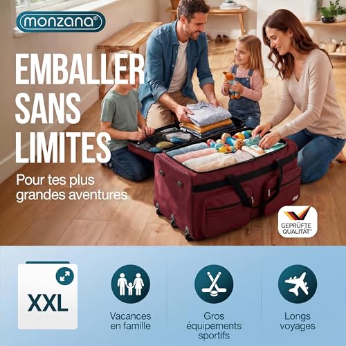 Detalle de Monzana Sac de Voyage XXL Rouge à Roulettes – 160 L