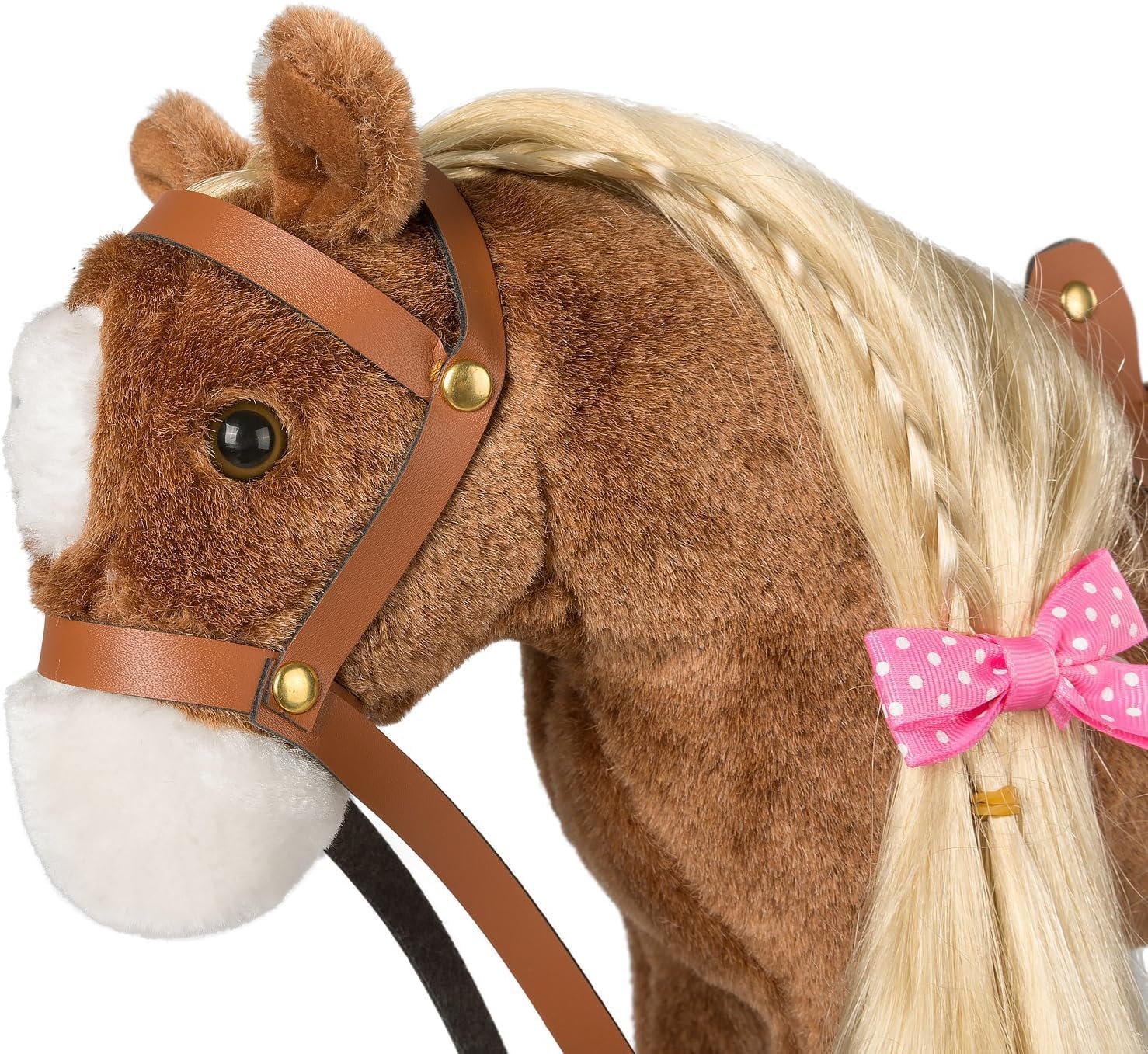 Detalle de BEJOY cheval en peluche avec selle et accessoires – 28 cm, marron