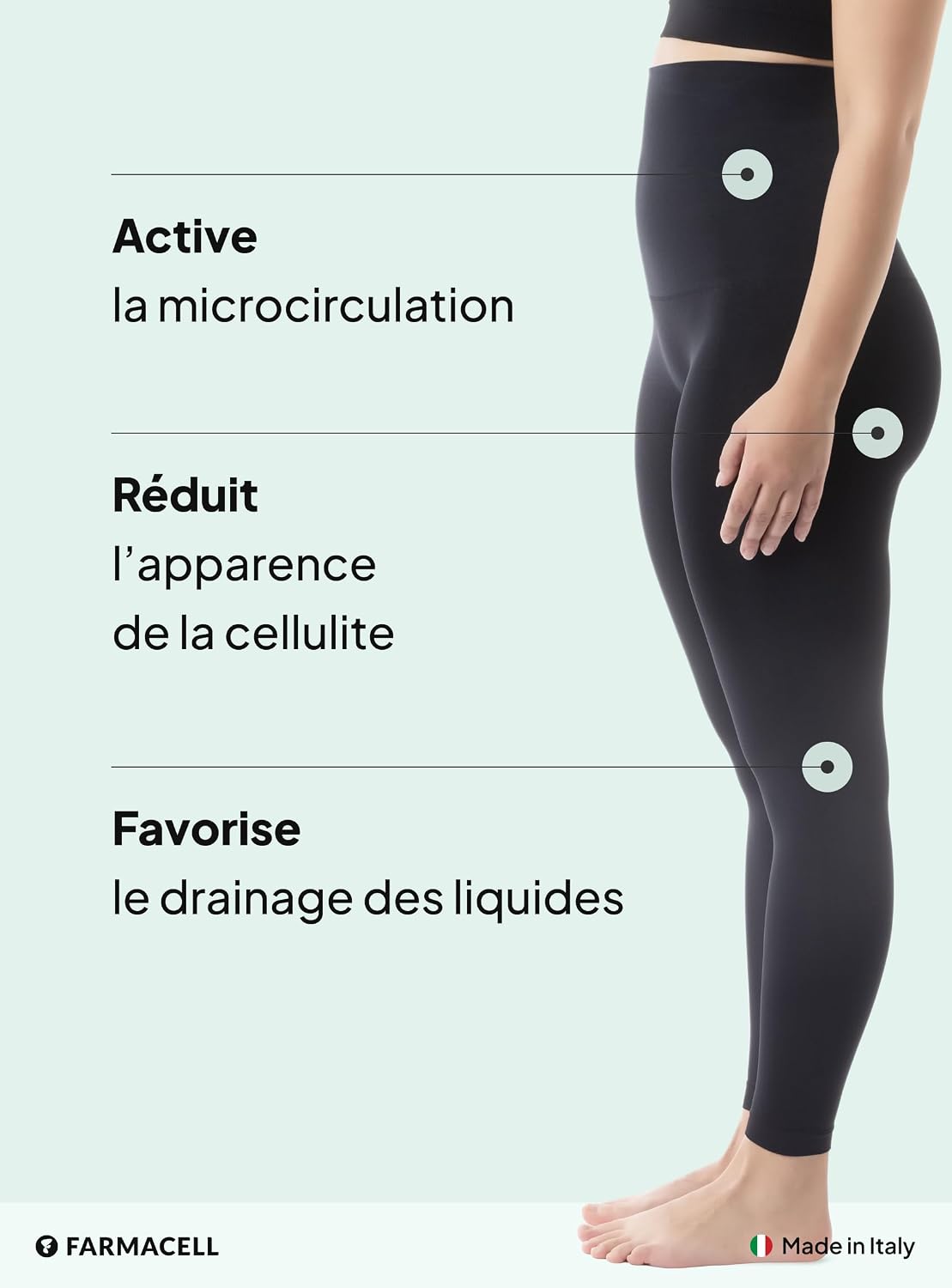 Detalle de Farmacell Legging Femme Gainant Anti-Cellulite à Effet FIR, Taille Haute Rabattable – Made in Italy, 609Y
