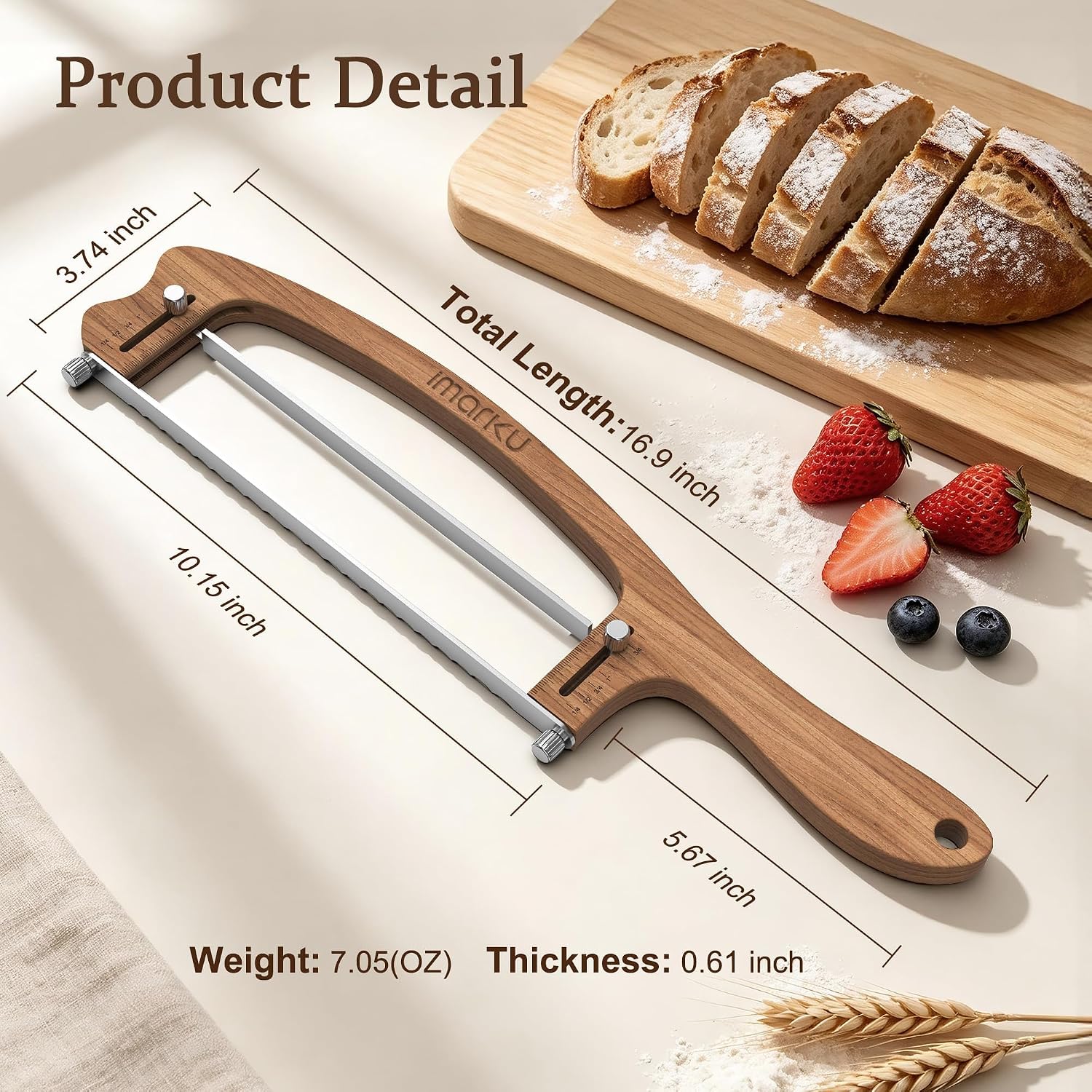 Thumbnail 2 de imarku Adjustable Bread Slicer, Acacia Wood